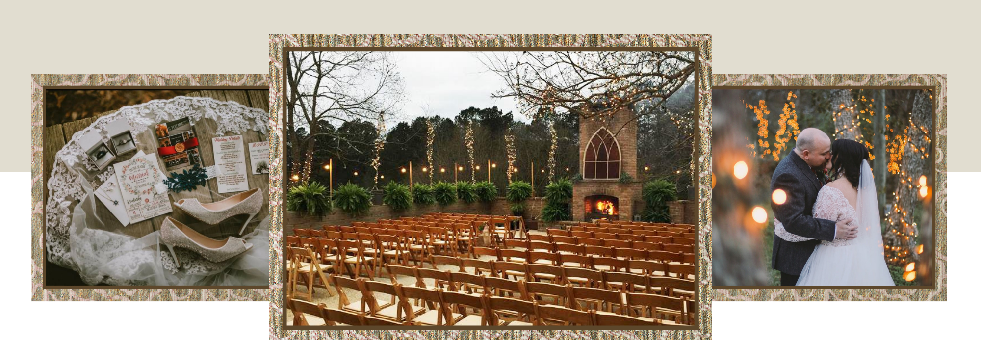 collage of photos from weddings at the white rose at waterloo farms 